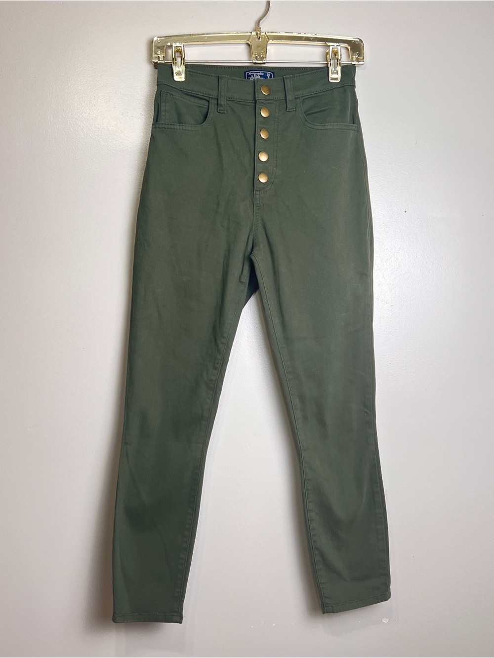 Abercrombie & Fitch 26/2 Green Snap Closure Ultra High Rise Super Skinny Ankle